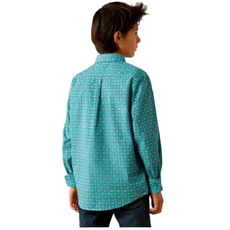 Ariat Boy's Long Sleeve Jordy Classic Fit Shirt - Blue - Image 2