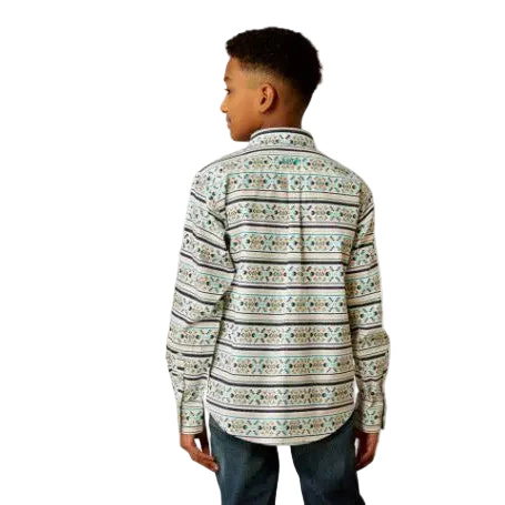Ariat Boy's Long Sleeve Judge Classic Fit Shirt- Teal - Image 2