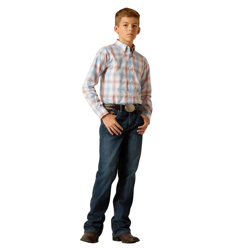 Ariat Boy's Pro Joshua Long Sleeve Shirt - Ceramic Teal - Image 3