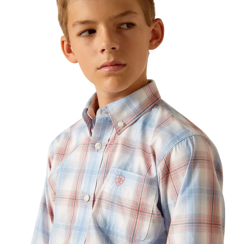 Ariat Boy's Pro Joshua Long Sleeve Shirt - Ceramic Teal - Image 4