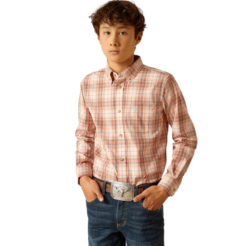 Ariat Boy's Pro Knox Classic Fit Long Sleeve Shirt - Coral