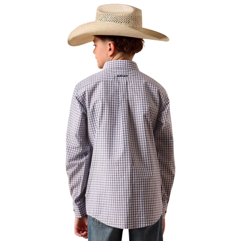 Ariat Boy's Pro Series Blaire Long Sleeve Plaid Shirt - Sheet Grey - Image 2