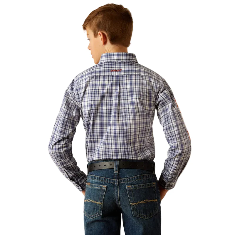 Ariat Boy's Pro Series Team Orion Classic Fit Long Sleeve Shirt - Navy/Orange - Image 2