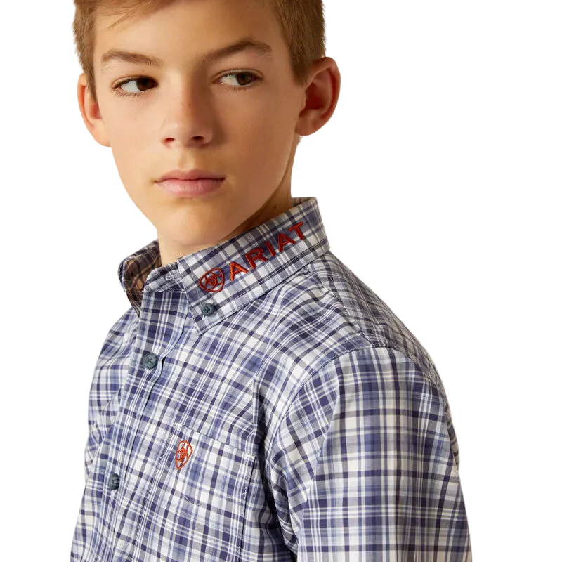 Ariat Boy's Pro Series Team Orion Classic Fit Long Sleeve Shirt - Navy/Orange - Image 5