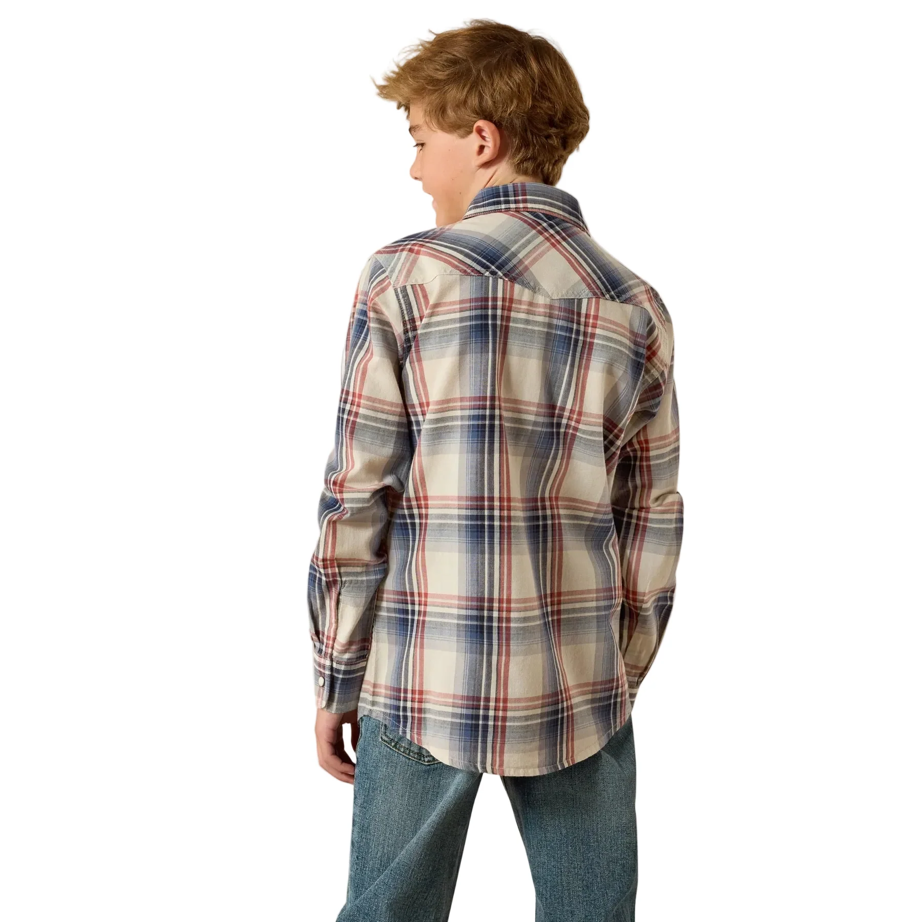 Ariat Boy's Retro Hawthorn Snap Long Sleeve Plaid Shirt - Dawn Blue - Image 2