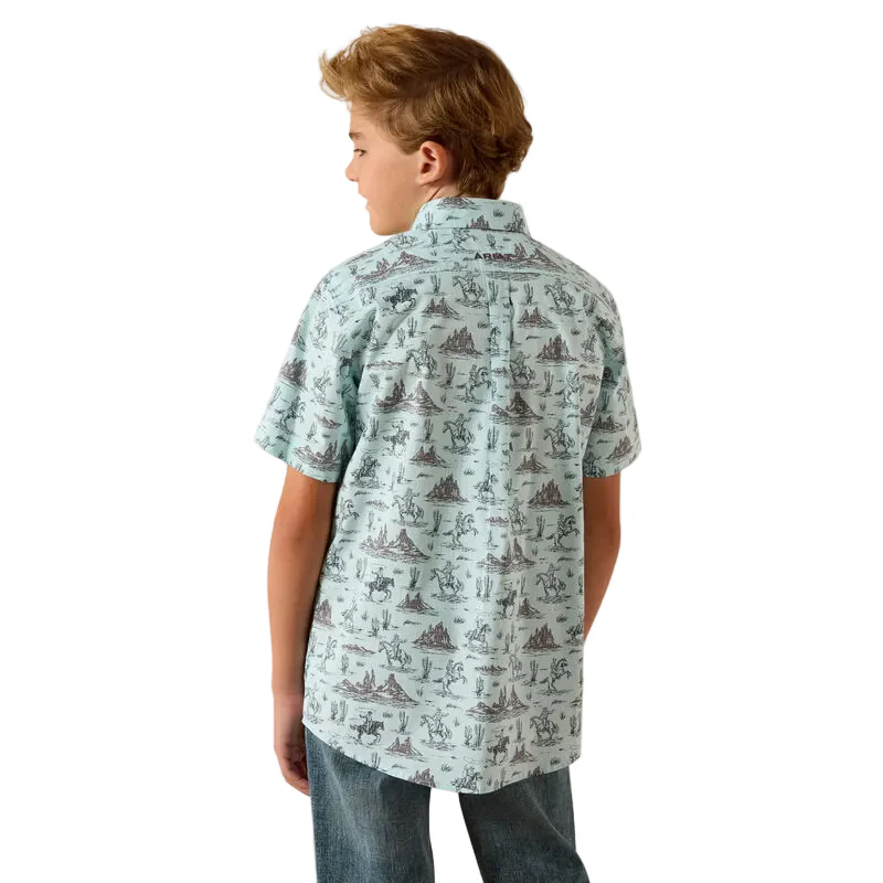 Ariat Boy's Short Sleeve Pratt Shirt- Blue Glow - Image 2