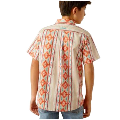 Ariat Boy's Wade Short Sleeve Classic Fit Shirt - Tan - Image 2