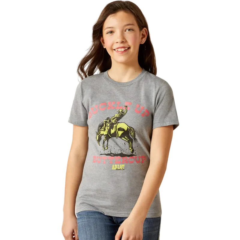 Ariat Girl's Ariat Buck Up Short Sleeve Tee Shirt -  Ice Berg - Image 2