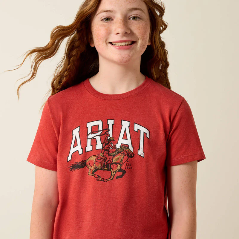 Ariat Girl's Cowgirl Rider Short Sleeve Tee Shirt - Tabasco - Image 3