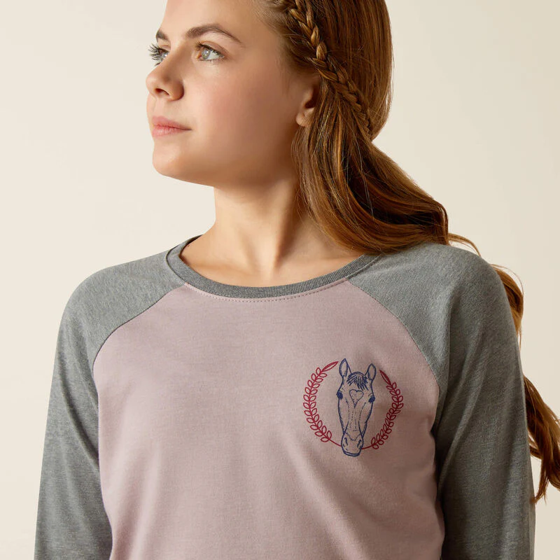 Ariat Girl's Heart Star Long Sleeve Shirt - Purple Dove Heather/Heather Grey - Image 3
