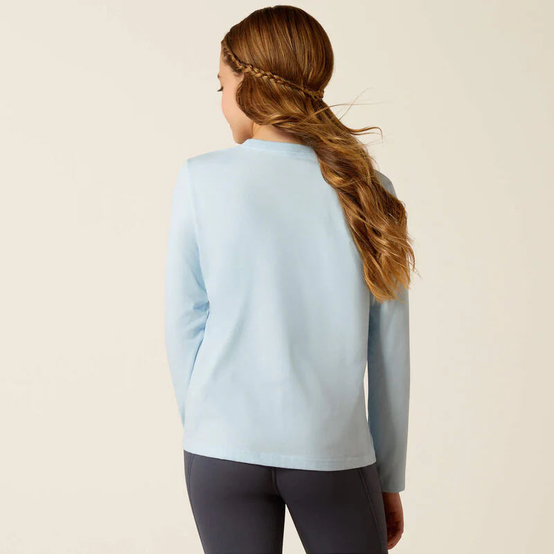 Ariat Girl's Pony Squad Long Sleeve Shirt - Cerulean Heather - Image 3