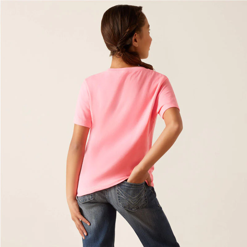 Ariat Girl's Rainbow Script T-Shirt - Neon Pink Heather - Image 2