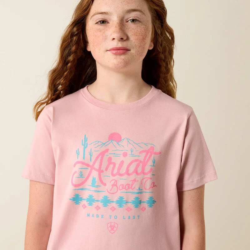 Ariat Girl's Southwest Sunset Short Sleeve Tee Shirt - Dusty Rose - Image 3