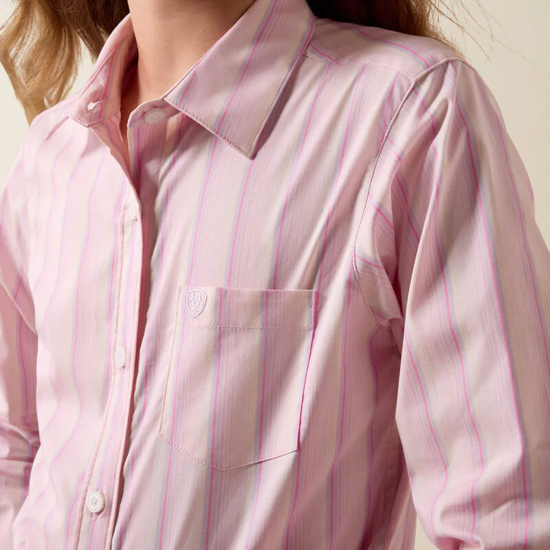 Ariat Girl's Team Kirby Long Sleeve Button Shirt - Pink Ombre Stripe - Image 3