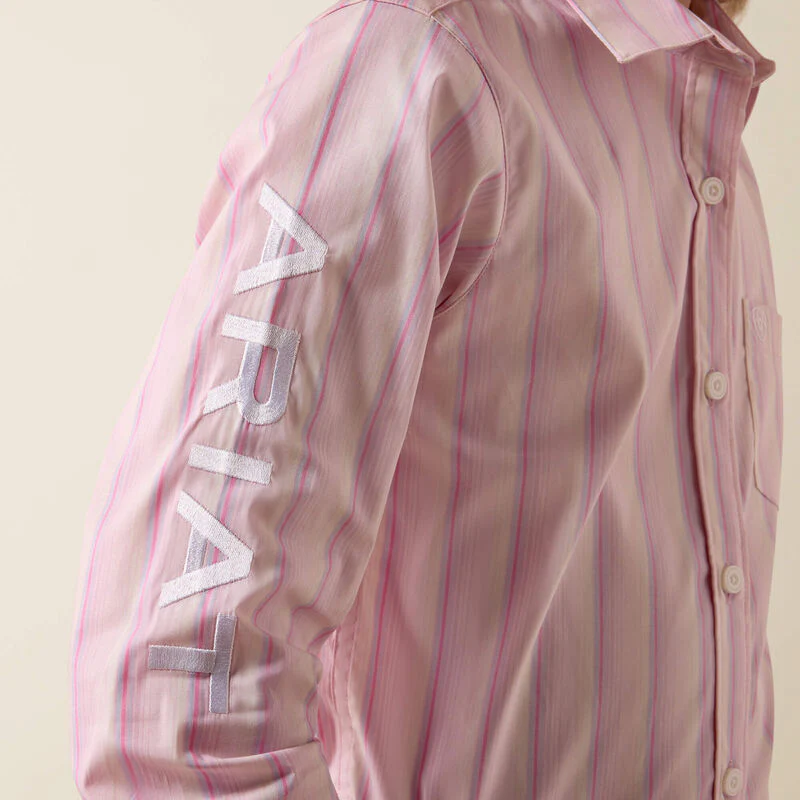 Ariat Girl's Team Kirby Long Sleeve Button Shirt - Pink Ombre Stripe - Image 4