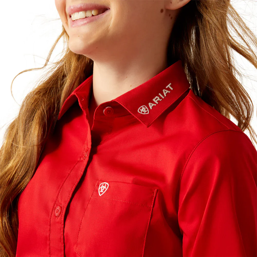 Ariat Girl's Team Kirby Long Sleeve Shirt - Equestrian Red - Image 2