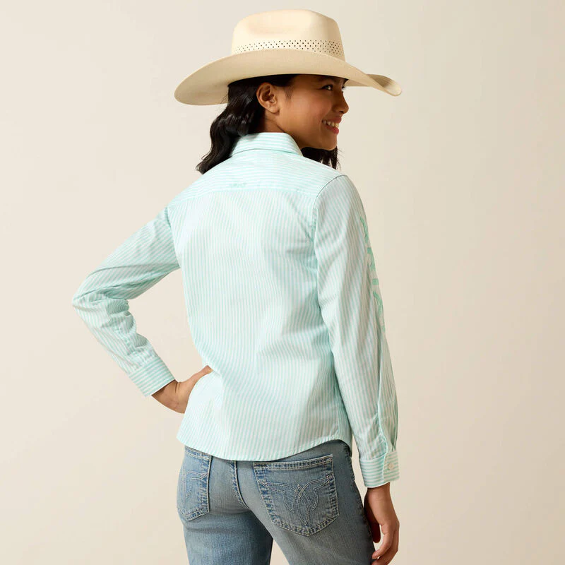 Ariat Girl's Team Kirby Long Sleeve Shirt - Holiday Stripe - Image 2