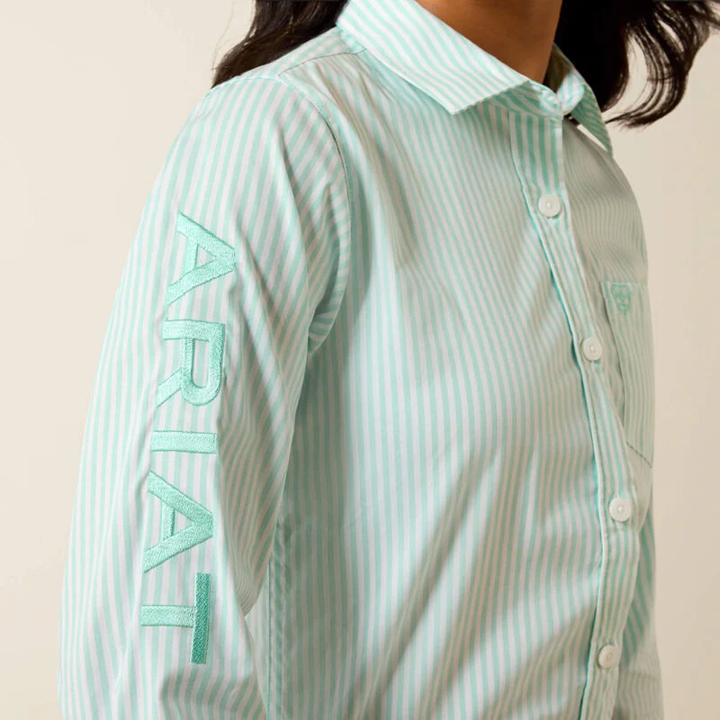 Ariat Girl's Team Kirby Long Sleeve Shirt - Holiday Stripe - Image 3