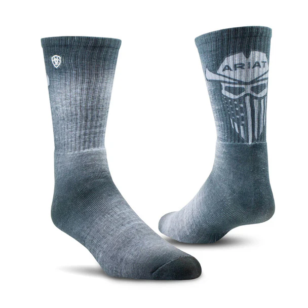 Ariat Incognito Graphic Crew Socks - Grey/Green - Image 2