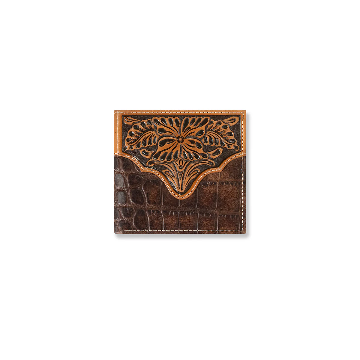 Ariat Men's Large Bifold Crocodile Floral Embossed Wallet - Brown