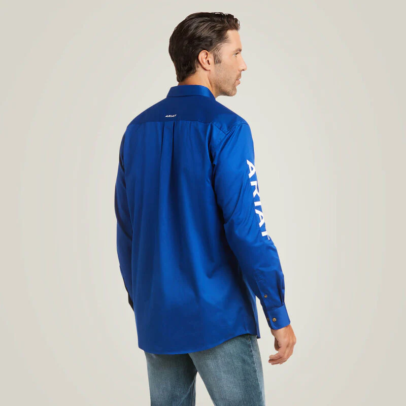 Ariat Men's LS Team Logo Twill Fitted Shirt - Ultramarine White - Image 2