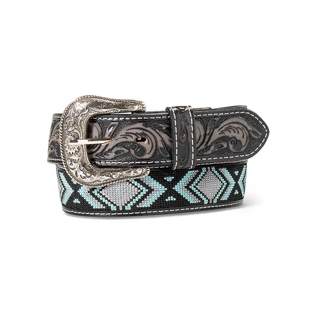 **Ariat Men's Embroidered Diamond Inlay Belt - Blue/Black