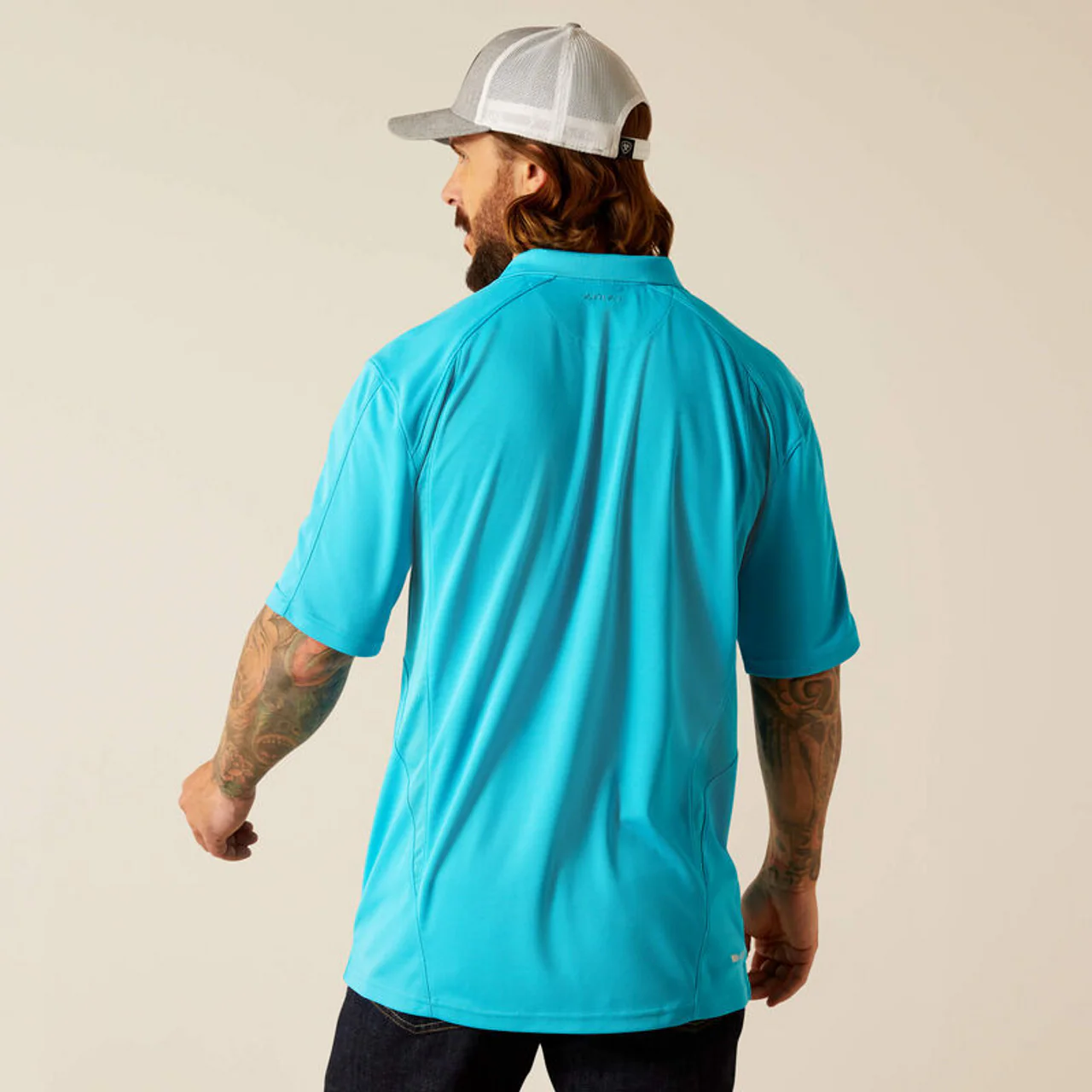 Ariat Men's Advanced Comfort Short Sleeve Polo Shirt - Turquoise Reef - Image 3