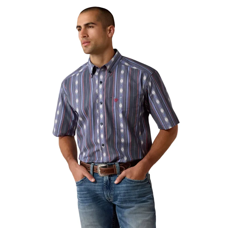 Ariat Men's Berke Classic Fit Southwest Stripe Short Sleeve Shirt - Evening Blue
