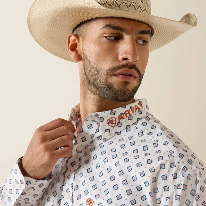 Ariat Men's Casual Team Jericho Medallion Long Sleeve Shirt - White/Orange - Image 4