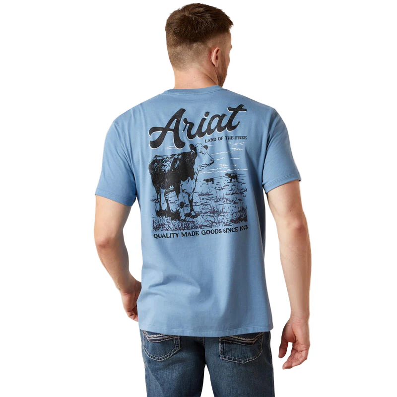 Ariat Men's Cattle Co. Short Sleeve Tee Shirt - Coronet Blue - Image 2