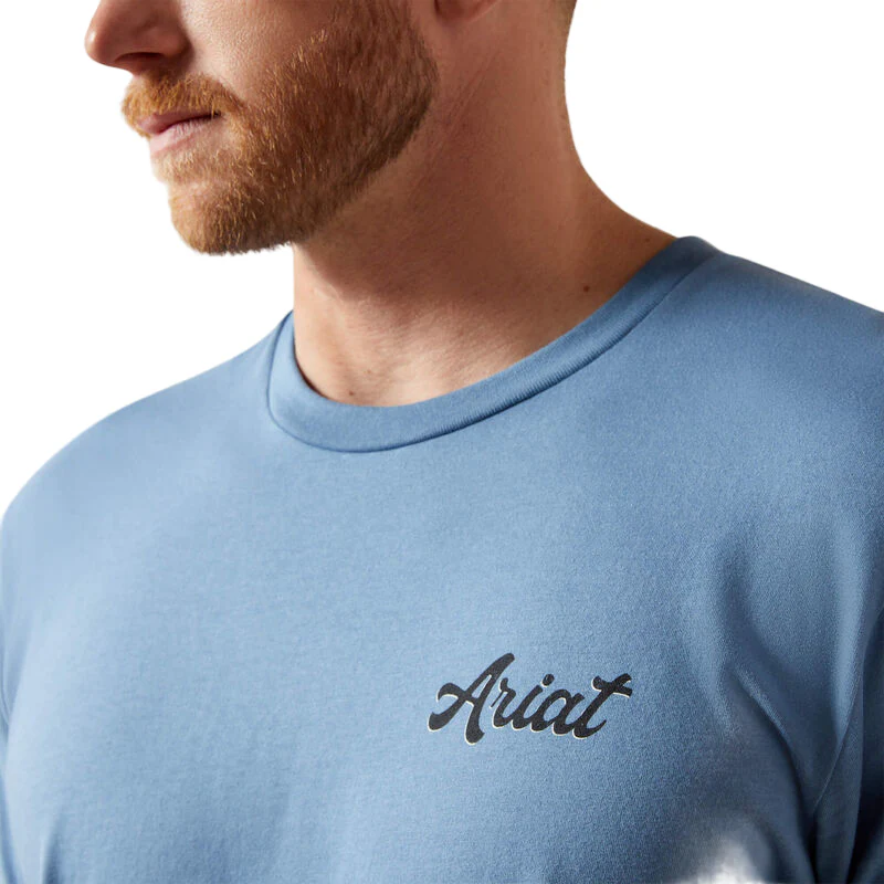 Ariat Men's Cattle Co. Short Sleeve Tee Shirt - Coronet Blue - Image 3