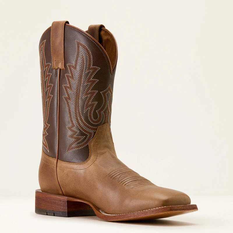 Ariat Men's County Roads Wide Square Toe Cowboy Boot-Wheat Tan/Santa Fe Brown - Image 4