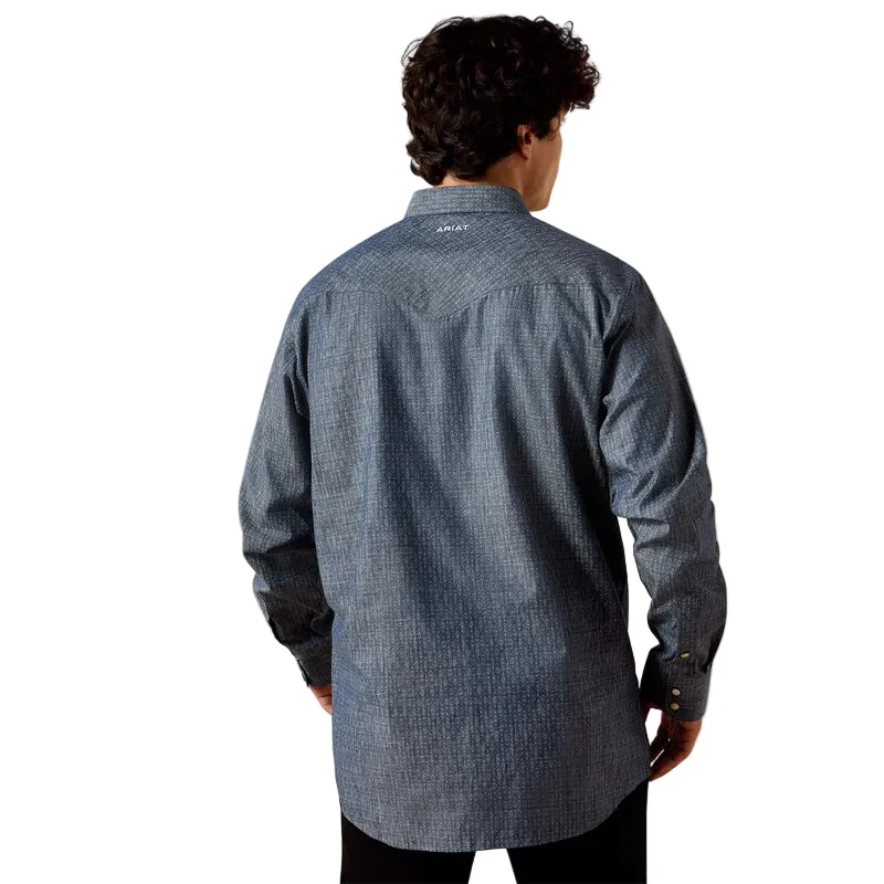 Ariat Men's Filipe Fitted Long Sleeve Fitted Snap Shirt - Chambray Blue Geo Print - Image 2