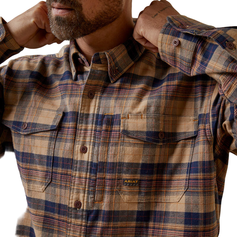 Ariat Men's Rebar Flannel DuraStretch Work Shirt - Tigers Eye Plaid - Image 4