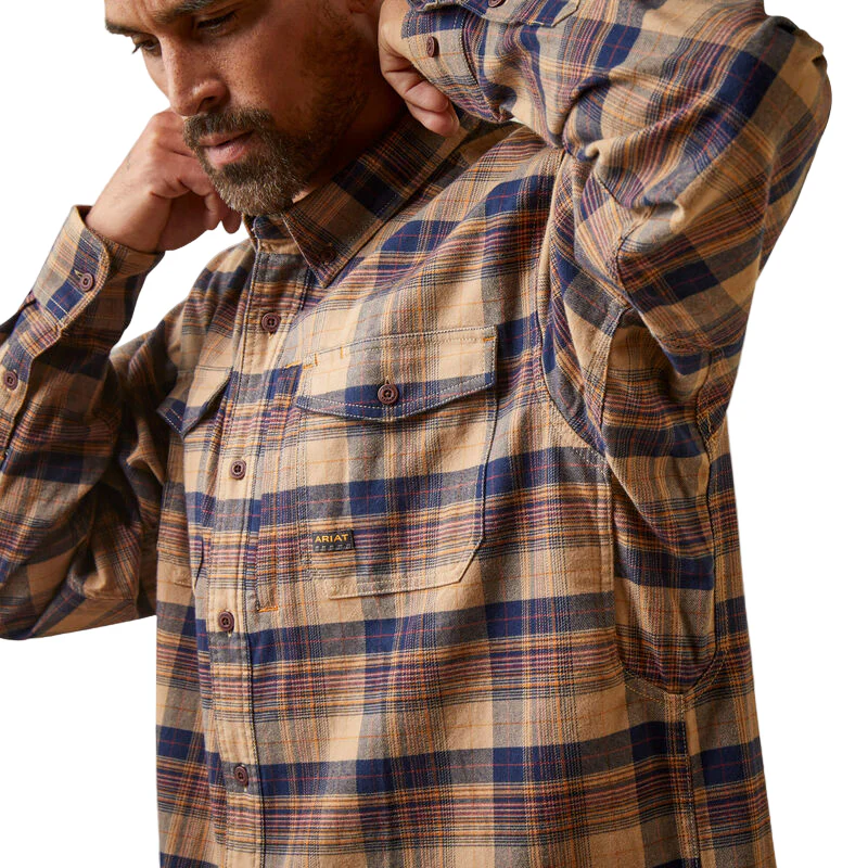 Ariat Men's Rebar Flannel DuraStretch Work Shirt - Tigers Eye Plaid - Image 6