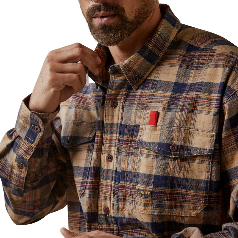 Ariat Men's Rebar Flannel DuraStretch Work Shirt - Tigers Eye Plaid - Image 7