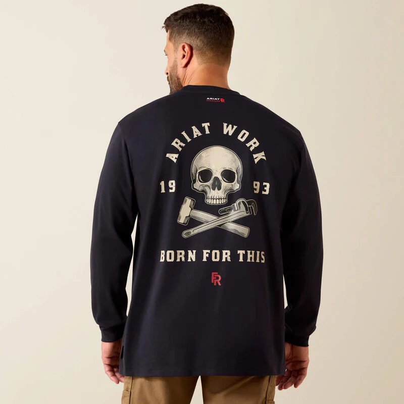 Ariat Men's FR Air Skull Long Sleeve Tee Shirt- Black - Image 2