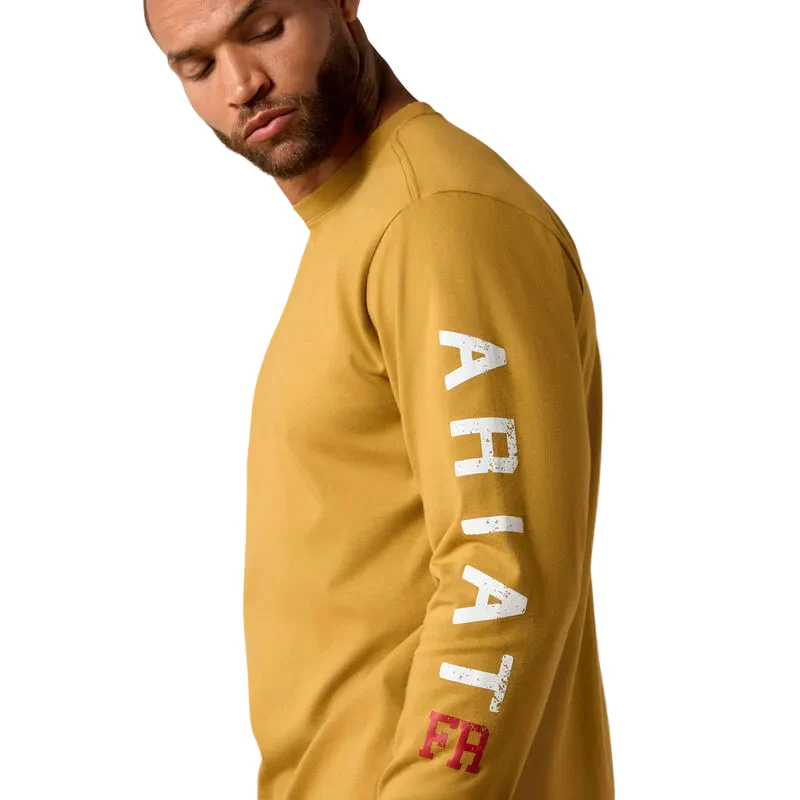 Ariat Men's FR Roughneck Skull Logo Long Sleeve Tee Shirt - Wood Thrush - Image 4