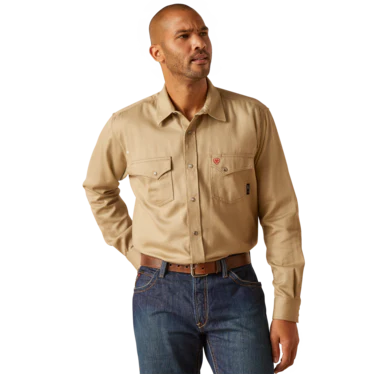 Ariat Men's FR Solid Classic Fit Snap Shirt - Khaki