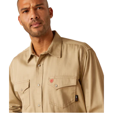 Ariat Men's FR Solid Classic Fit Snap Shirt - Khaki - Image 3