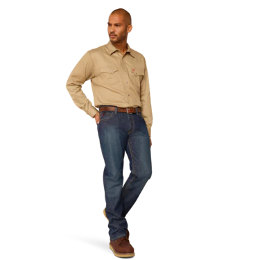 Ariat Men's FR Solid Classic Fit Snap Shirt - Khaki - Image 4