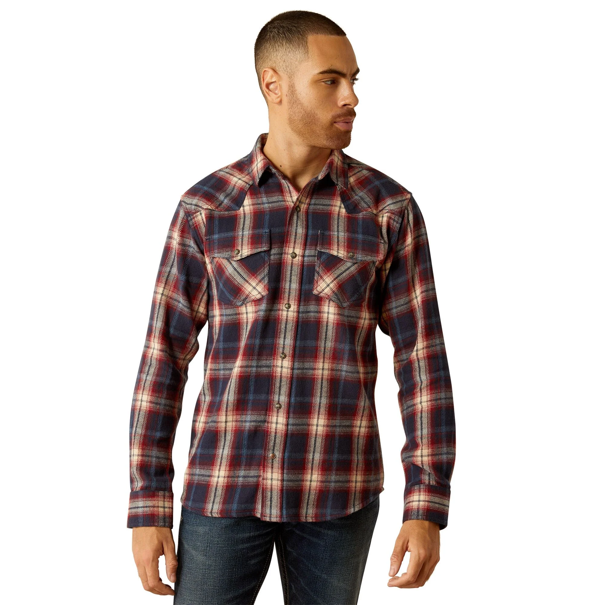 Ariat Men's Hardy Retro Snap Long Sleeve Shirt- Maritime Blue