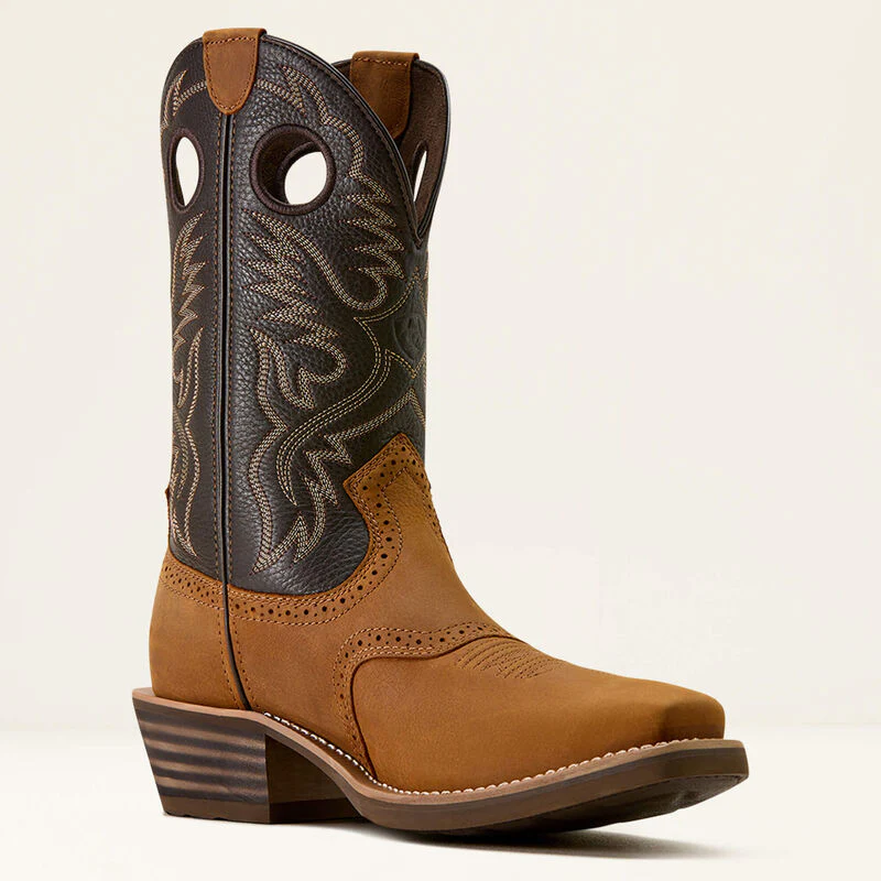 Ariat Men's Heritage Roughstock Square Toe Cowboy Boot- Status Brown/Chocolate Smoke - Image 4