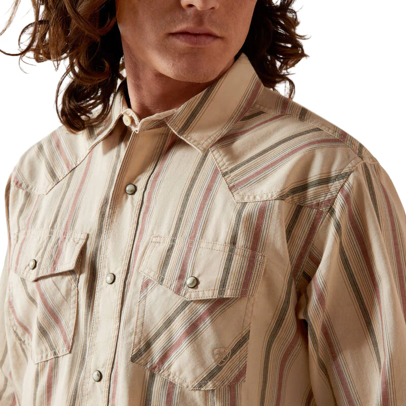 Ariat Men's Hines Retro Fit Long Sleeve Snap Shirt - Off White - Image 3