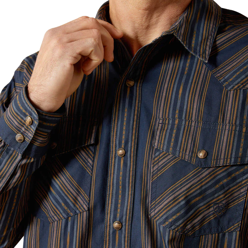 Ariat Men's Horne Retro Fit Long Sleeve Snap Shirt - Navy - Image 3
