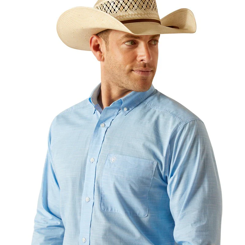 Ariat Men's  Solid Slub Classic Fit Shirt - Coast Azure Blue - Image 3