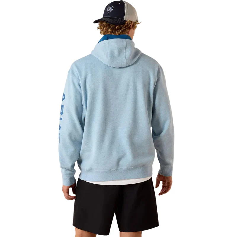 Ariat Men's Logo Long Sleeve Hoodie - Baby Blue Heather - Image 2