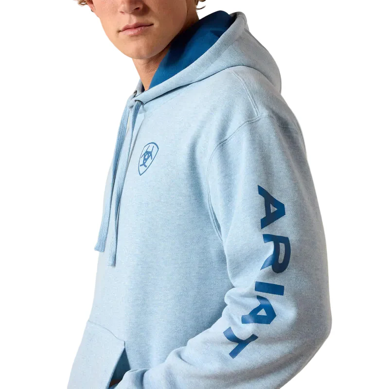 Ariat Men's Logo Long Sleeve Hoodie - Baby Blue Heather - Image 3