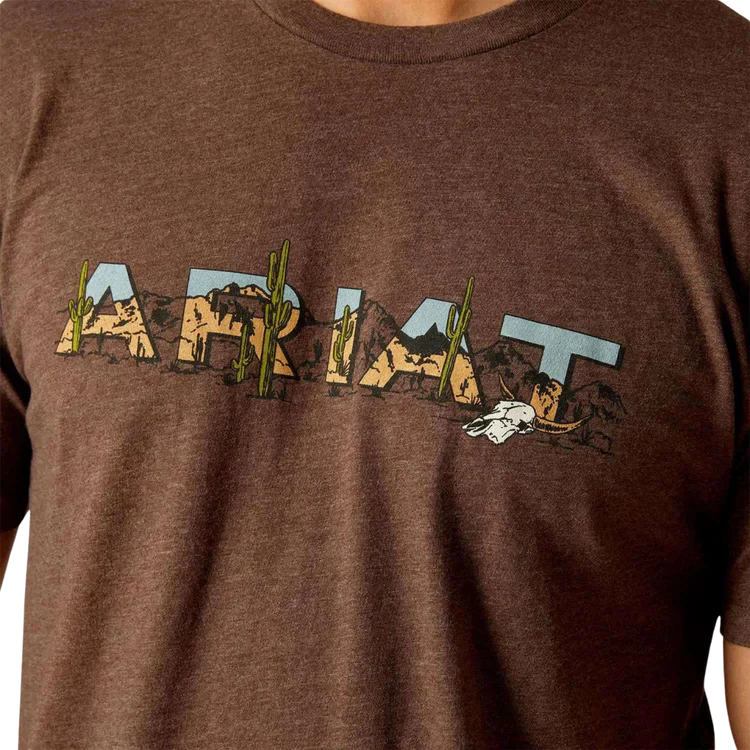 Ariat Men's Logo SW Landscape T Shirt - Brown Heather - Image 2