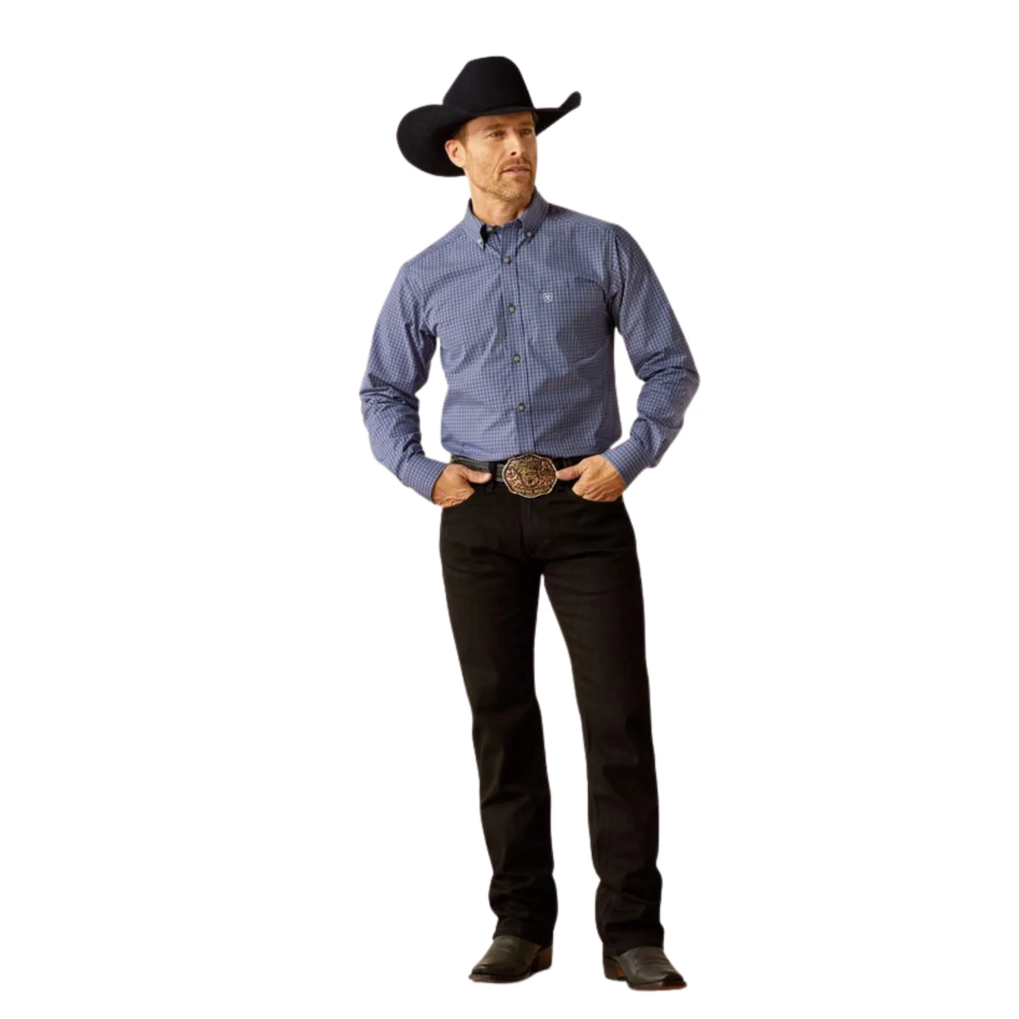 Ariat Men's Long Sleeve Pro Series Calvin Classic Fit Shirt- Navy